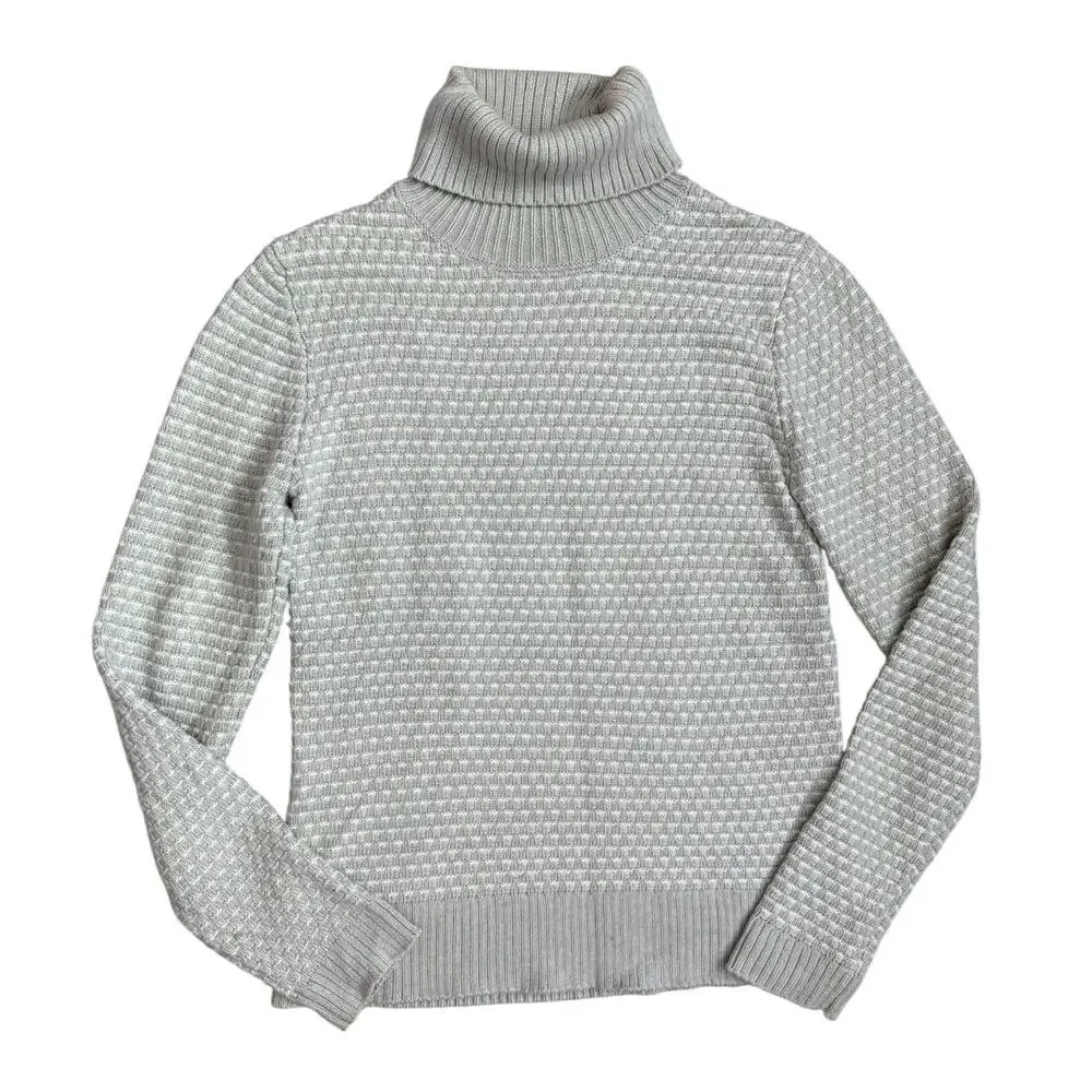 J. Crew Waffle Knit Textured Turtleneck Sweater Mushroom‎ Gray Size XS